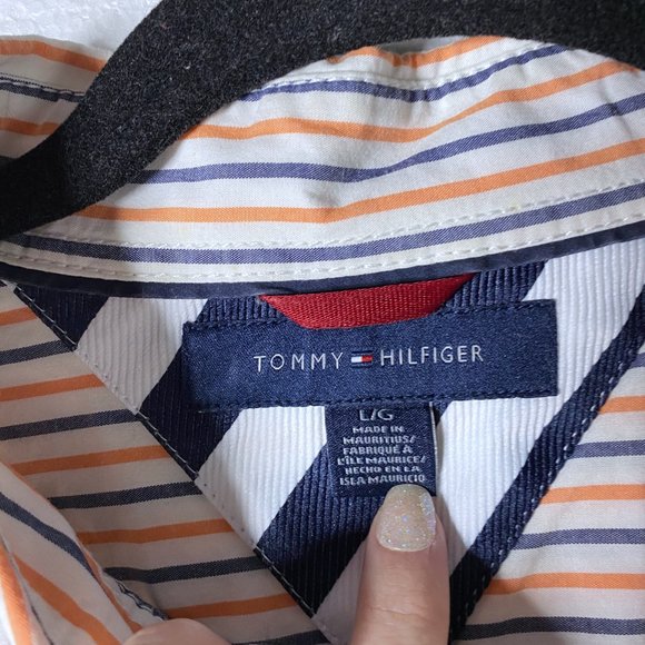 Tommy Hilfiger Sz L Striped Button Up Dress Shirt - Picture 2 of 9